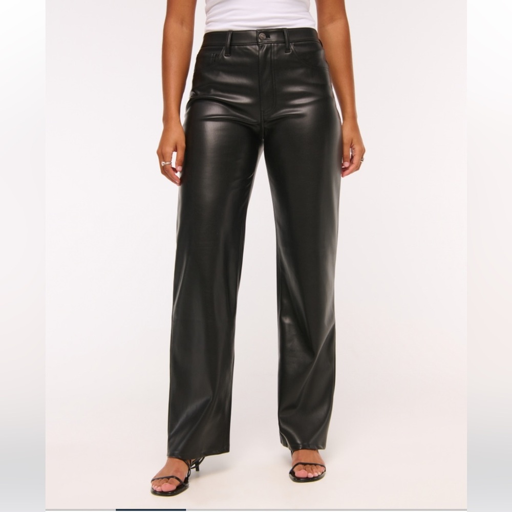 Abercrombie & Fitch Black Wide Leg Faux Leather Pants
